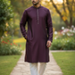 Wine - Banarasi Handloom Brocade Mens Indian Kurta set with Trousers - UK Stock - Weddings / Walimas , Sangeet, Diwali, Eid, Mehndi / Henna - VEE2459 VP