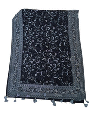 Cotton / Silky Dark Navy Anarakali  Long Dress with Grey Embroidery - Size 12 (Bust 38