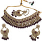 Maroon - Large Size Antique Gold Finish Necklace Set with Earrings - VC1553  KV 0424