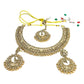 Crystal / Neutral - Medium Size Antique Gold Finish Necklace Set with Earrings - SJ07 08KY25