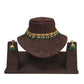 Green - Small Size Antique Gold Finish Necklace Set with Earrings - VJY402  A 0424