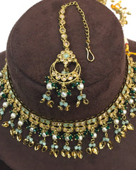 Mint Green - Medium Size Antique Gold Finish Necklace Set with Earrings - HB1000  KY 0424