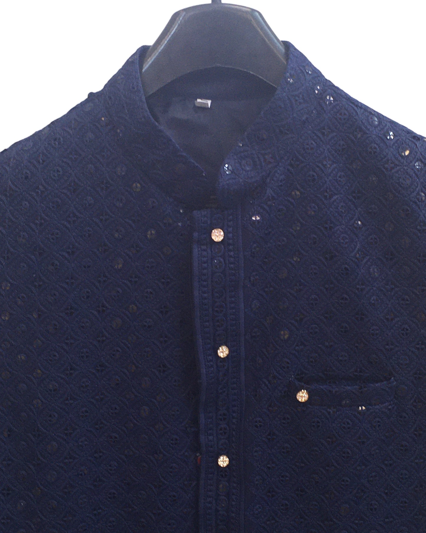 Navy Blue - Rich Lucknowi Sequins Mens Waistcoat - Bollywood - KCS4009 VY 0324