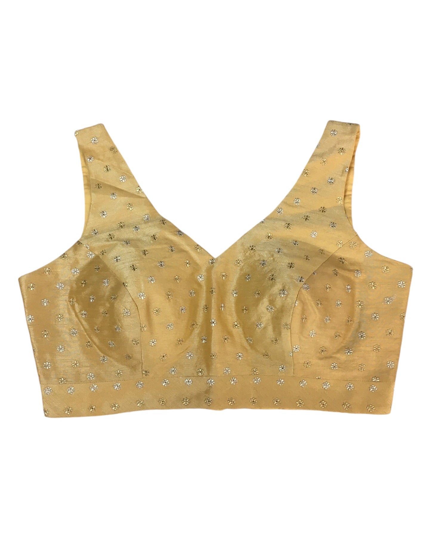 Gold - Gold / Silver Embroidery Silky Saree blouse with cups,  Sleeveless - 38" - UK Stock - Quick Delivery - RNK - R717-KV