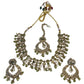 Olive Henna Green - Large Size Antique Gold Finish Necklace Set with Earrings - AV7785  11KK24