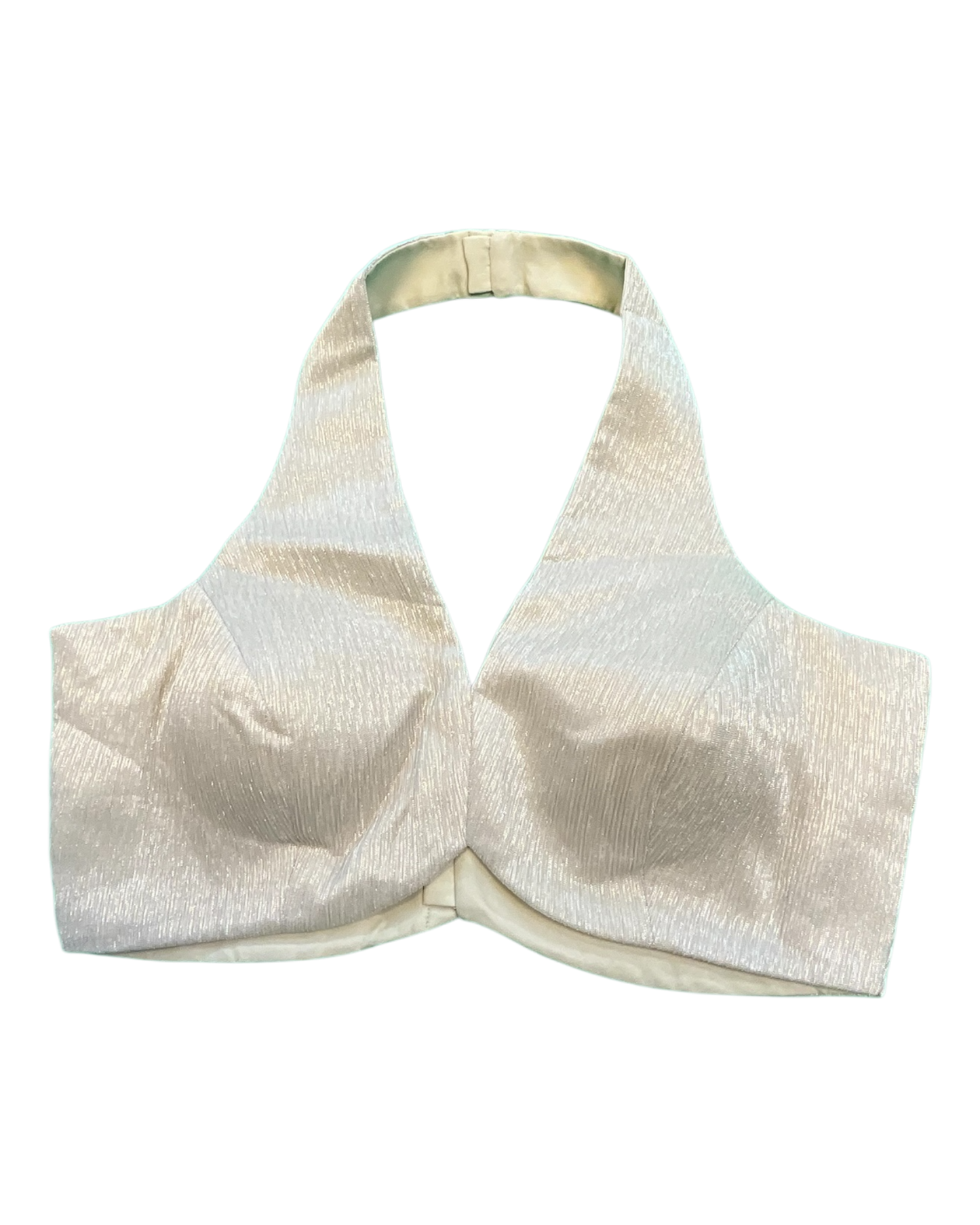 Size 36" / UK 10 - Champagne / Cream - Shimmery Crinkle Halter Neck Saree blouse with cups - UK Stock - Quick Delivery - RNK - R999A-KJ