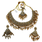 Crystal - Large Size Antique Gold Finish Necklace Set with Earrings & Head Piece - JIG82 04KV26