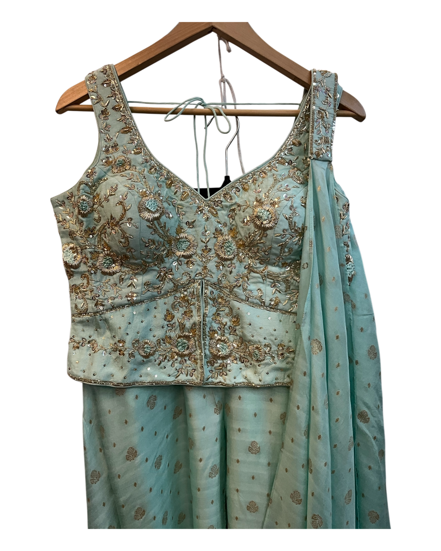 UK 12 / 38" - Sea Green - Designer Ladies Indian Short Top Palazzo Trousers Suit - UK Stock - 2/3 days delivery - VMK JINA RY