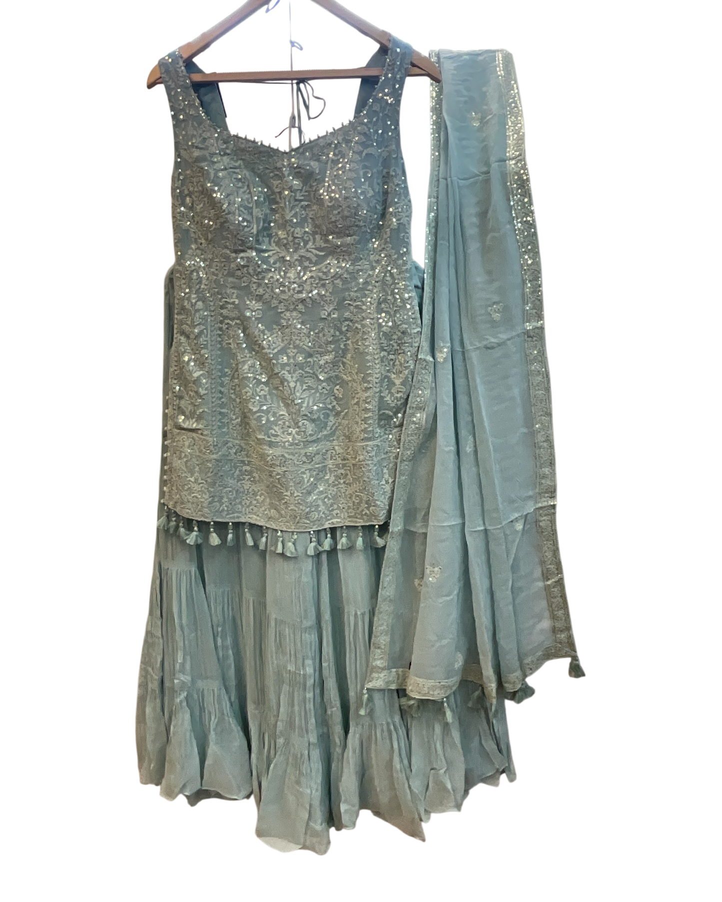 UK 12 / 38" - Pastel Light Blue - Designer Ladies Indian Medium Top Palazzo Trousers Suit - UK Stock - 2/3 days delivery - VMK CHARMI RP