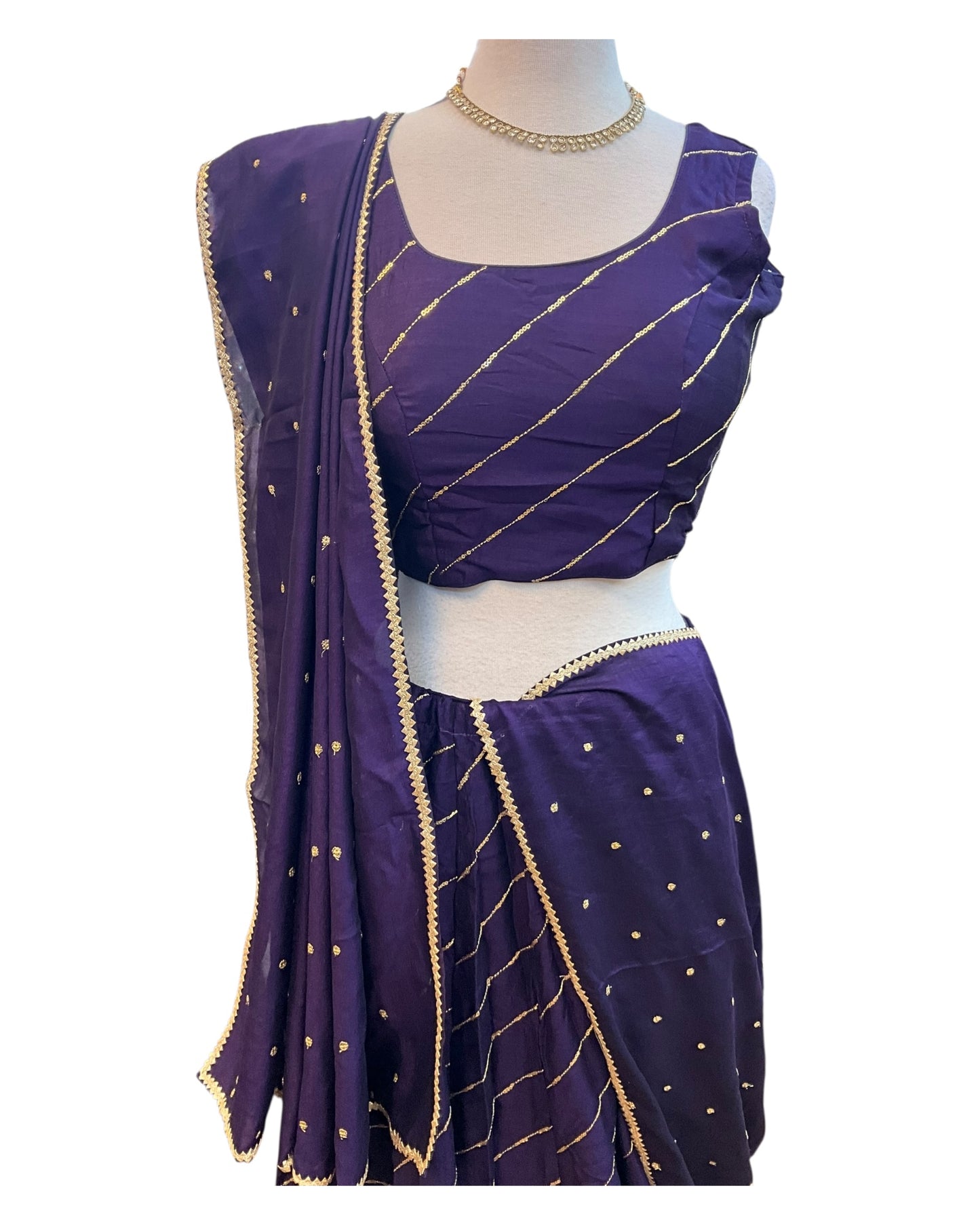 Dark Purple -  Dupion Silk Lehenga Set - Garba / Dandia , Mehndi / Sangeet / Weddings - Size UK 12 (38" Bust) Adjustable to Size 14 - UK Stock - 24h Dispatch - AF2506 09TY25