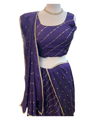 Dark Purple -  Dupion Silk Lehenga Set - Size UK 12 (38