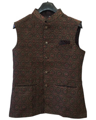 Maroon / Black -  Banarasi Handloom Brocade Mens Waistcoat - Amazing Fit - Great Quality - YD2410 KA 0424