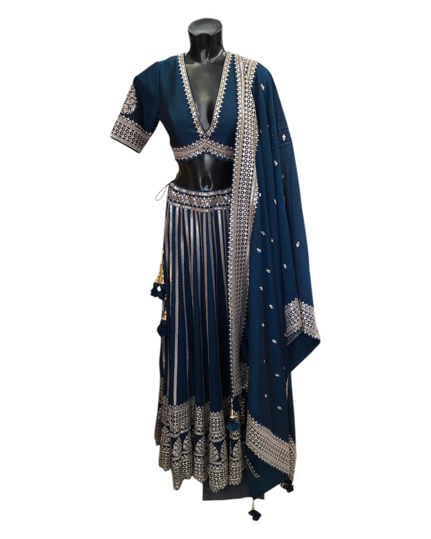 Petrol Blue - Designer Ready Made Lehenga Set - Size 14 (40") UK Stock - 24h Dispatch - VMK180  CP 0425