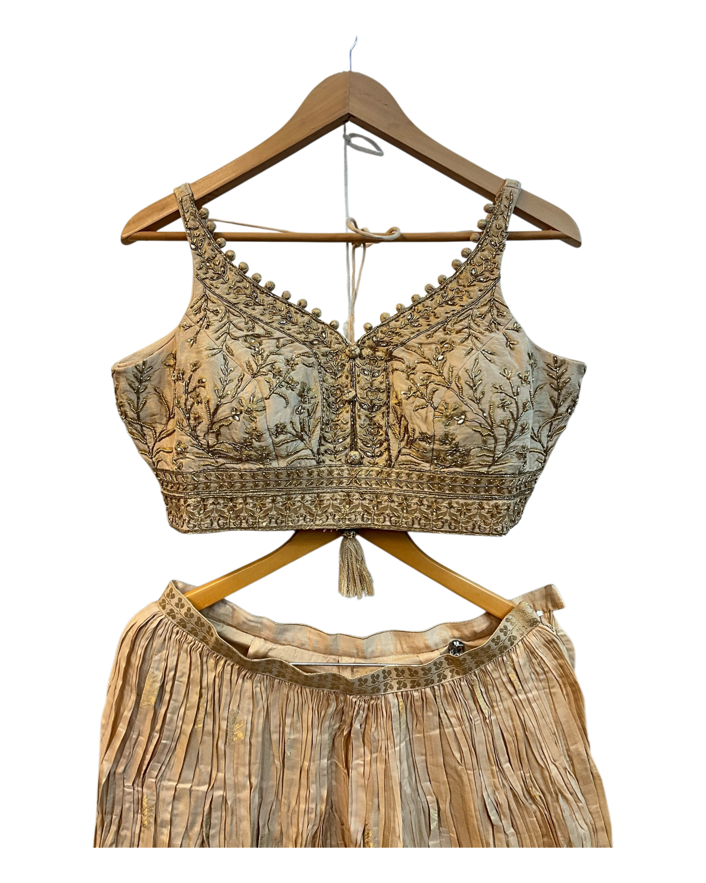 Light Gold / Beige - Designer Ladies Short Top Palazzo Trousers Suit - Size 10/12 (36"/38") - VMK PIHU AY