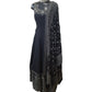 Cotton / Silky Dark Navy Anarakali  Long Dress with Grey Embroidery - Size 12 (Bust 38") - Dulhan HY 0724