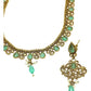 Sea Green - Small Size Antique Gold Finish Necklace Set with Earrings - Bollywood - AE2518 08A25