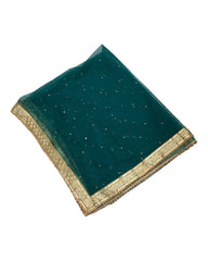 Large Soft Net Dupatta with Gold Beaded Border - Mix N Match -  HSK2307 RP 1023