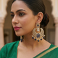 Regal Sapphire Navy Blue Floral Crescent Kundan Chandbali Earrings - Bollywood - Weddings - 6ER166 09A26