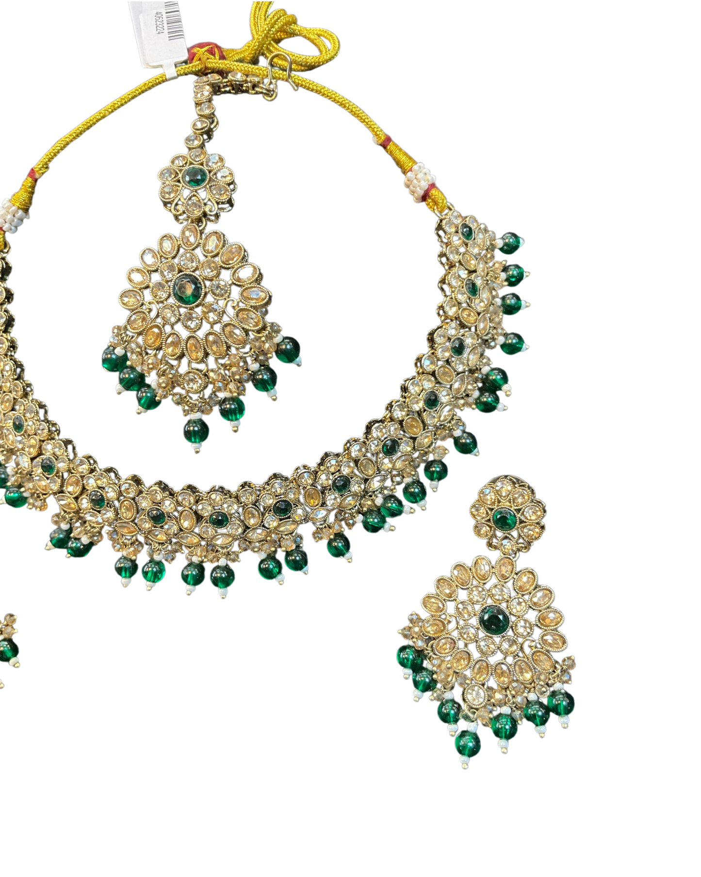 Blue - Large Size Antique Gold Finish Necklace Set with Earrings & Head Piece - JIG111 04Cp26