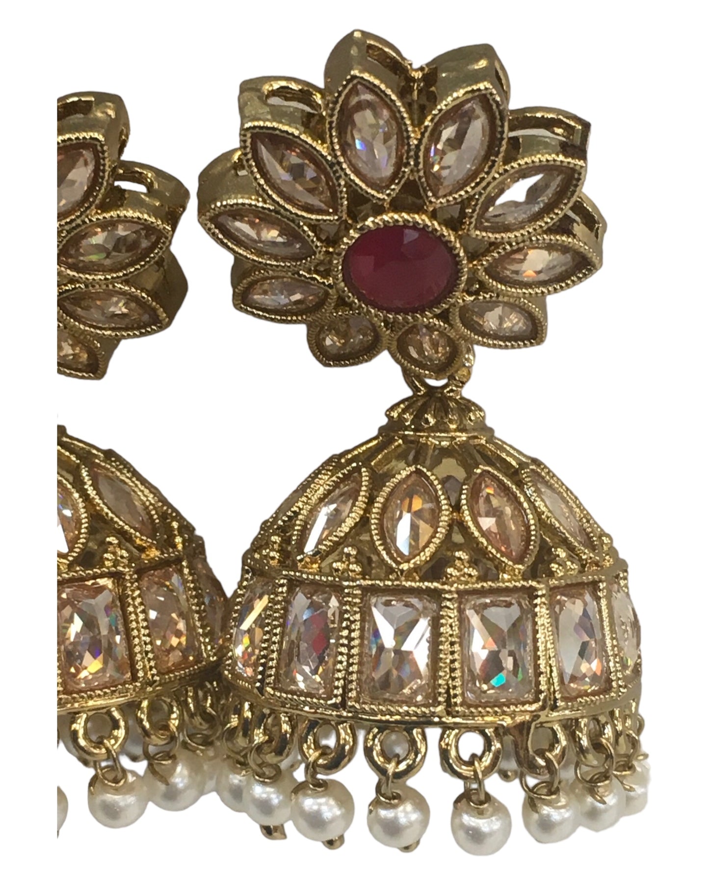 Magenta - Medium - Antique Gold Finish Traditional Zhumki Earrings - Bollywood - Weddings - SV2409 Rp 0724