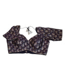 40" Bust(UK14) Navy Blue with Maroon - Banarasi Brocade Saree / Lehenga blouse - Can be let out to size 16  - VFJ250 01KY25