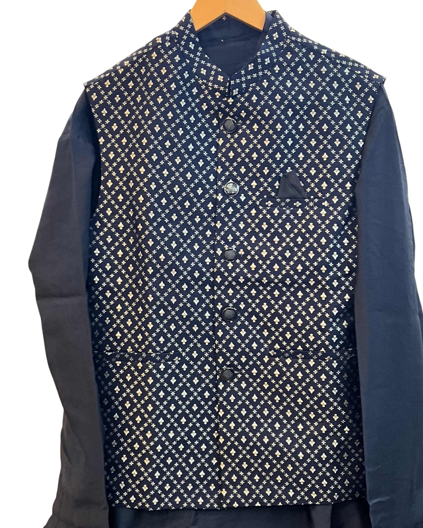 Navy Blue - Mens Kurta Set with Rich Brocade Waistcoat  - UK Stock - Quick Dispatch - SHU2609 05VV26