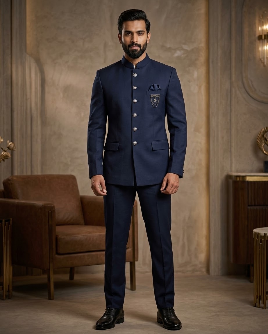 Dark Navy Blue - PREMIUM Slim Fit Mens Nehru / BandhGala / Prince / Chinese Collar Jacket - Fantastic Fit - CS2701 VP