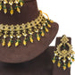 Yellow - Large Size Antique Gold Finish Necklace Set with Earrings - HB999  KT 0424