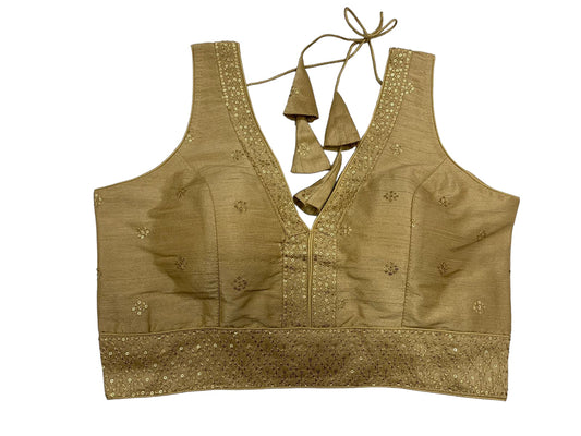 Gold - Dupion Silky Saree / Lehenga blouse - 38" Bust (UK 12) Can be let out to size 16  - AF2406 H 0324