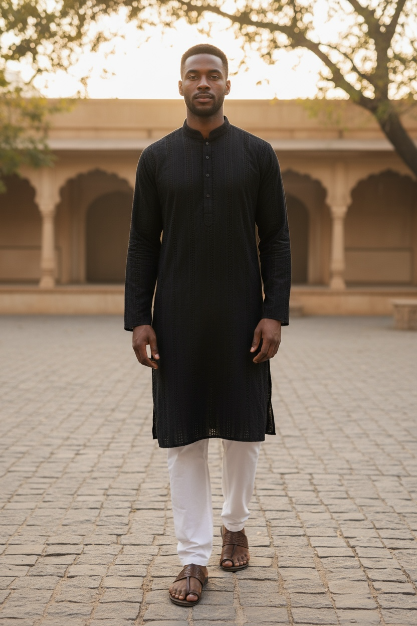 Black - Rich Sequins Lucknowi Chiffon Mens Indian Kurta Set with Smart Pants - Weddings / Walimas , Sangeet, Eid, Mehndi / Henna - SHU2501 KC 0325