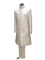 Cream - Classic Self Brocade Sherwani with Gold Buttons -  BS786 JP 0823