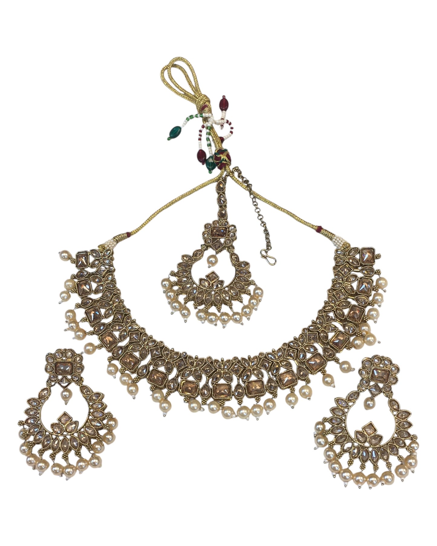 Gold - Large Size Antique Gold Finish Necklace Set with Earrings - SB396  11KK24