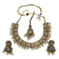 Gold - Large Size Antique Gold Finish Necklace Set with Earrings - JIG49  11H24