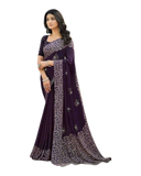 Dark Wine - Chiffon Printed Saree with Blouse Piece - UK stock - 24hr Dispatch - LTF105 07KT26