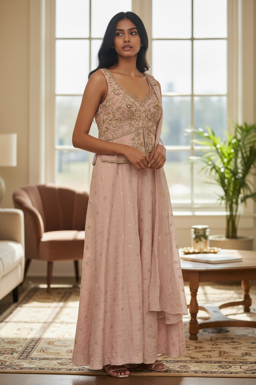 UK 12 / 38" - Baby Pink - Designer Ladies Indian Short Top Palazzo Trousers Suit - UK Stock - 2/3 days delivery - VMK JINA RY