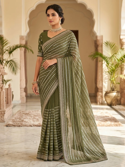 Mehndi Henna Green - Fancy Party Saree with Blouse Piece - UK stock - 24hr Dispatch - SP2605 VY