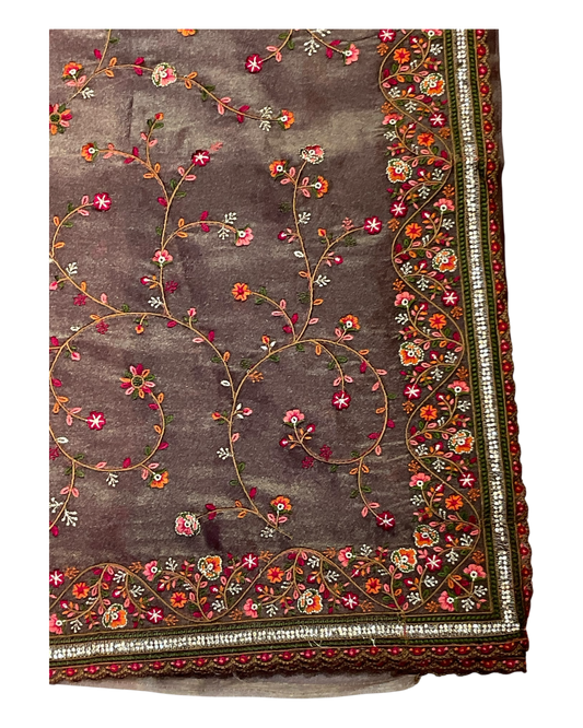 Bronze / Brown - Classic Saree with Thread Work and Blouse Piece - UK stock - 24hr Dispatch - RS2513 TA