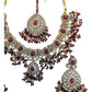 Purple / Wine - Large - Antique Gold Finish Necklace Set with Earrings & Head Piece - AE2512 08KV25