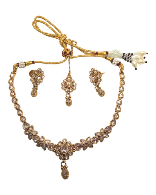 Gold - Small Gold Finish Necklace set - Bollywood - Weddings - SLV28 C 0923