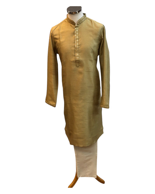 Gold - Silky -  Mens Indian Kurta set - Weddings / Walimas , Sangeet, Eid, Mehndi / Henna - NAD2511 01KJ25