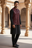 Maroon - Rich All Over Sequins Embroidered - Mens Indian Waistcoat - UK Stock - 24 hr Dispatch - KCS2602 03VT26
