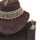 Purple - Medium Size Antique Gold Finish Choker Necklace Set with Earrings - RAK149  C 0424