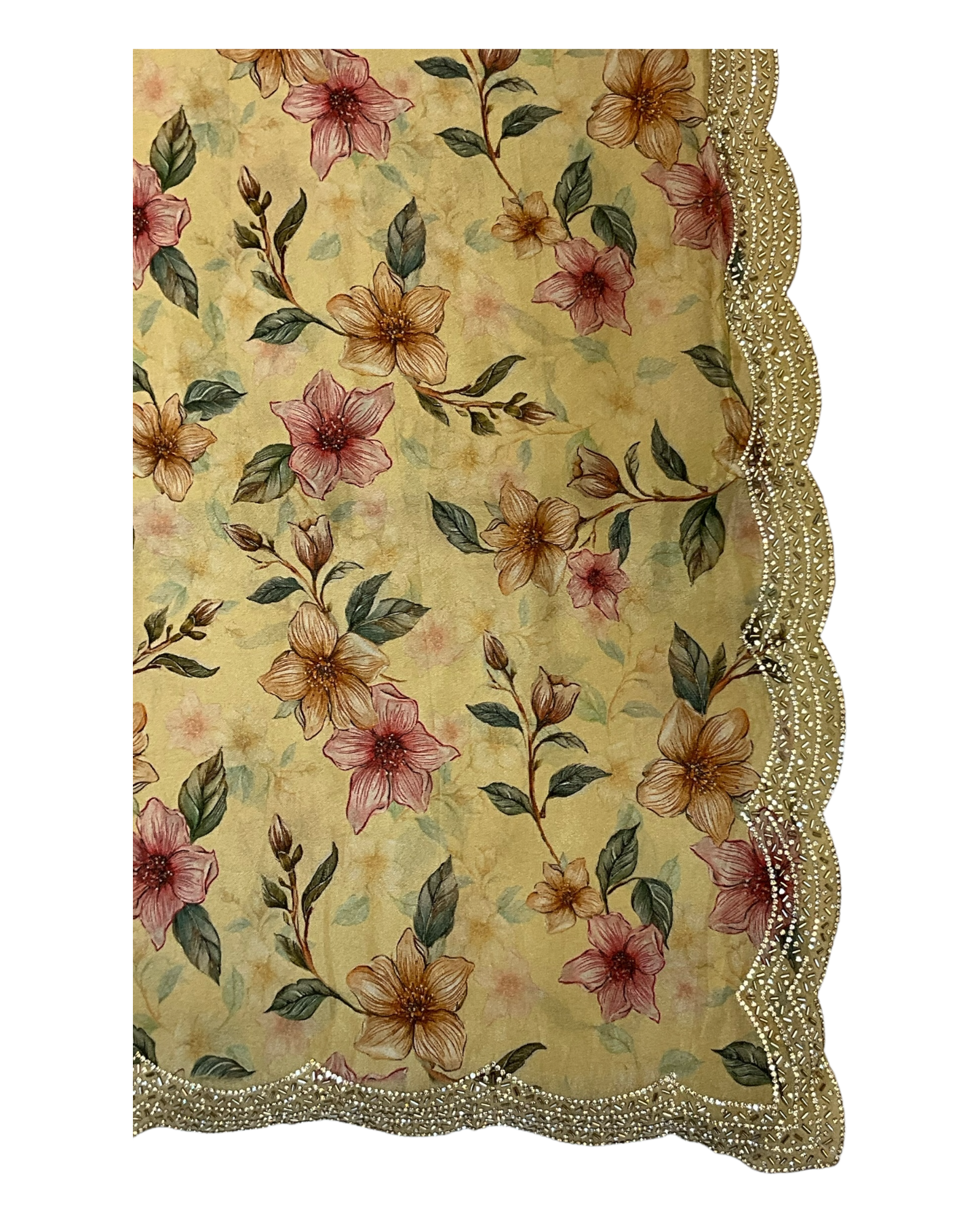 Yellow - Printed Crepe Silky Saree with Blouse Piece - UK stock - 24hr Dispatch - RS2527 TJ