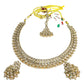 Gold / Neutral - Medium Size Antique Gold Finish Necklace Set with Earrings & Tika Head piece - SAJ03  C 0825