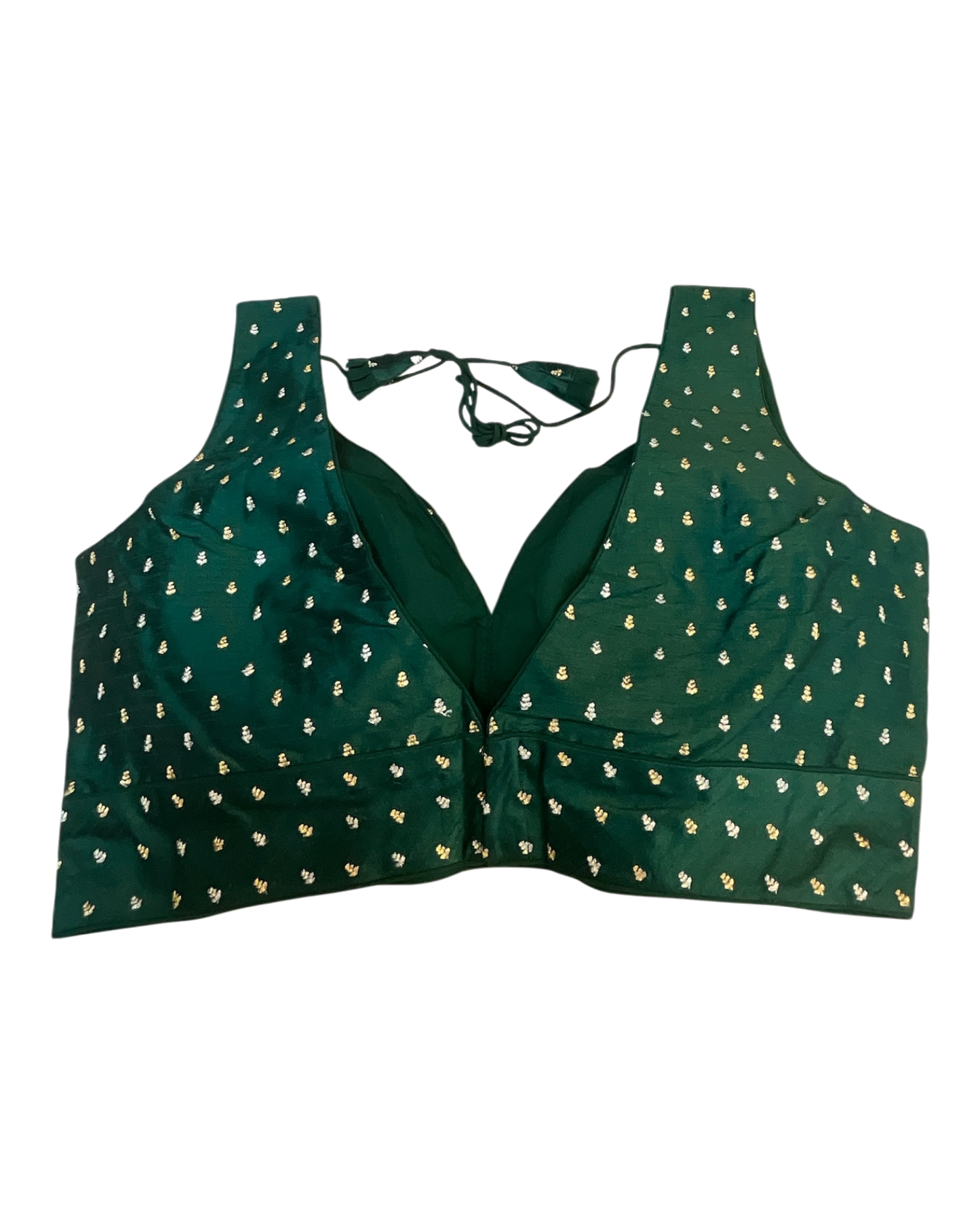 40" / UK 14 - Bottle Green - Silky Designer Saree blouse with cups,  Sleeveless - UK Stock - Quick Delivery - RNK - R717 KV