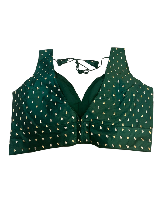 40" / UK 14 - Bottle Green - Silky Designer Saree blouse with cups,  Sleeveless - UK Stock - Quick Delivery - RNK - R717 KV