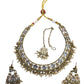 Gold / Neutral & Clear - Antique Gold Finish Necklace & Earrings Set - Bollywood - Weddings - DAJ547 11KV24