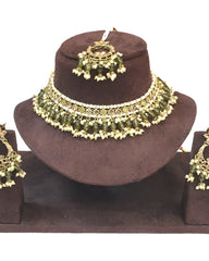 Henna Green - Large Size Antique Gold Finish Necklace Set with Earrings - JE19  C 0424