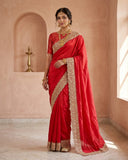 Red - Fancy Party Saree with Blouse Piece - UK stock - 24hr Dispatch - SP2604 KC