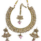 Pink - Antique Gold Finish Necklace & Earrings Set - Bollywood - Weddings - HR1015 11C24